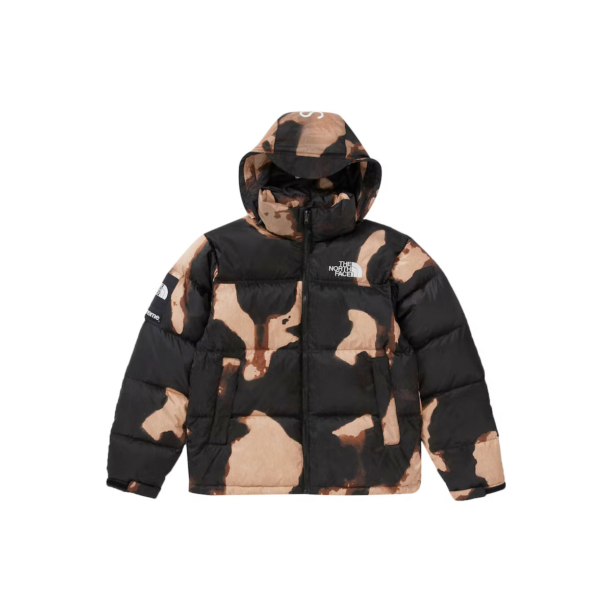 Supreme The North Face Bleached Denim Print Nuptse Jacket - Black